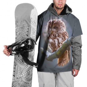 Накидка на куртку 3D с принтом Сова в Новосибирске, 100% полиэстер |  | owl | ветка | ночной хищник | птица | птичка | серый | сова | хищная птица | хищник