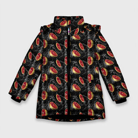 Зимняя куртка для девочек 3D с принтом Грейпфруты в Новосибирске, ткань верха — 100% полиэстер; подклад — 100% полиэстер, утеплитель — 100% полиэстер. | длина ниже бедра, удлиненная спинка, воротник стойка и отстегивающийся капюшон. Есть боковые карманы с листочкой на кнопках, утяжки по низу изделия и внутренний карман на молнии. 

Предусмотрены светоотражающий принт на спинке, радужный светоотражающий элемент на пуллере молнии и на резинке для утяжки. | fruits | orange | vegan | апельсин | веган | вода | грейпфрут | лето | лимон | фрукты | цитрус