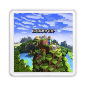 Магнит 55*55 с принтом Владимир - Minecraft в Новосибирске, Пластик | Размер: 65*65 мм; Размер печати: 55*55 мм | minecraft | владимир | вова | вовка | вовчик | володя | добывать | игра | игрушка | имя | компьютерная | кубики | майкрафт | майн крафт | майнкрафт | пиксели | пиксель | ремесло | с именем | шахта