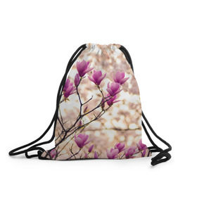 Рюкзак-мешок 3D с принтом Сакура в Новосибирске, 100% полиэстер | плотность ткани — 200 г/м2, размер — 35 х 45 см; лямки — толстые шнурки, застежка на шнуровке, без карманов и подкладки | деревья | красота | небо | природа | сакура | цветение | цветы | япония