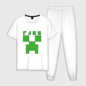 Мужская пижама хлопок с принтом Глеб - Minecraft в Новосибирске, 100% хлопок | брюки и футболка прямого кроя, без карманов, на брюках мягкая резинка на поясе и по низу штанин
 | Тематика изображения на принте: 