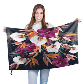 Флаг 3D с принтом Орхидея в Новосибирске, 100% полиэстер | плотность ткани — 95 г/м2, размер — 67 х 109 см. Принт наносится с одной стороны | flower | букет | краски | орхидеи | природа | текстуры | тропики | тропический | цветочки | цветы