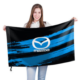 Флаг 3D с принтом Mazda MOTORs Blue в Новосибирске, 100% полиэстер | плотность ткани — 95 г/м2, размер — 67 х 109 см. Принт наносится с одной стороны | 