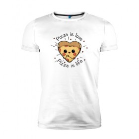 Мужская футболка премиум с принтом Пицца-это любовь в Новосибирске, 92% хлопок, 8% лайкра | приталенный силуэт, круглый вырез ворота, длина до линии бедра, короткий рукав | 14 февраля | любовь | пицца