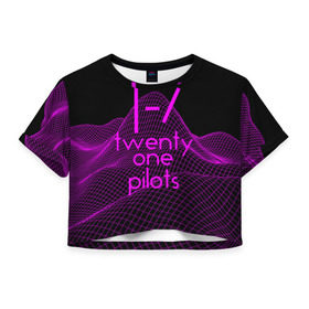 Женская футболка 3D укороченная с принтом twenty one pilots neon music в Новосибирске, 100% полиэстер | круглая горловина, длина футболки до линии талии, рукава с отворотами | группа | инди поп | синти поп