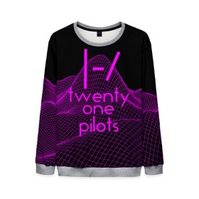 Мужской свитшот 3D с принтом twenty one pilots neon music в Новосибирске, 100% полиэстер с мягким внутренним слоем | круглый вырез горловины, мягкая резинка на манжетах и поясе, свободная посадка по фигуре | Тематика изображения на принте: группа | инди поп | синти поп