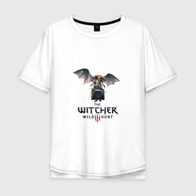 Мужская футболка хлопок Oversize с принтом Ведьмак в Новосибирске, 100% хлопок | свободный крой, круглый ворот, “спинка” длиннее передней части | wild hunt | witcher | witcher3 | ведьмак | дикая охота