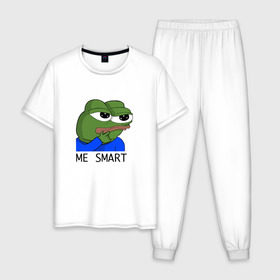 Мужская пижама хлопок с принтом me smart в Новосибирске, 100% хлопок | брюки и футболка прямого кроя, без карманов, на брюках мягкая резинка на поясе и по низу штанин
 | грустная лягушка мем