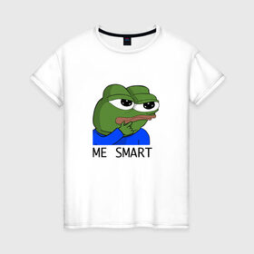 Женская футболка хлопок с принтом me smart в Новосибирске, 100% хлопок | прямой крой, круглый вырез горловины, длина до линии бедер, слегка спущенное плечо | грустная лягушка мем