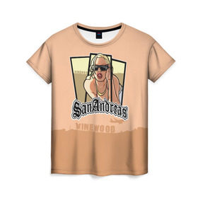 Женская футболка 3D с принтом GTA SA - Betina в Новосибирске, 100% полиэфир ( синтетическое хлопкоподобное полотно) | прямой крой, круглый вырез горловины, длина до линии бедер | carl johnson | grand theft auto | gta | los santos | sa | san andreas | гта