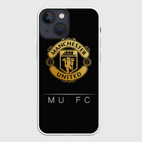 Чехол для iPhone 13 mini с принтом MU Gold в Новосибирске,  |  | champions | england | league | manchester | united | лига | манчестер | чемпионов | юнайтед