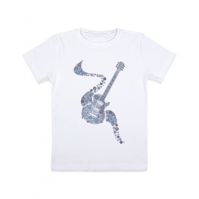 Детская футболка хлопок с принтом Гитара в Новосибирске, 100% хлопок | круглый вырез горловины, полуприлегающий силуэт, длина до линии бедер | гитара | инструмент | круги | кружева | музыка | рок | стиль