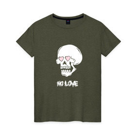 Женская футболка хлопок с принтом No love skull в Новосибирске, 100% хлопок | прямой крой, круглый вырез горловины, длина до линии бедер, слегка спущенное плечо | guccigang | hearts | nolove | дремин | ивандремин | любовь | нелюбовь | сердечки | сердце | фэйс | череп