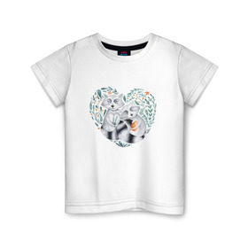 Детская футболка хлопок с принтом Еноты в Новосибирске, 100% хлопок | круглый вырез горловины, полуприлегающий силуэт, длина до линии бедер | love | romantic | енот | еноты | животное | животные | любовь | природа | романтика | сердца | сердце