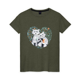 Женская футболка хлопок с принтом Еноты в Новосибирске, 100% хлопок | прямой крой, круглый вырез горловины, длина до линии бедер, слегка спущенное плечо | love | romantic | енот | еноты | животное | животные | любовь | природа | романтика | сердца | сердце
