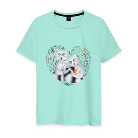 Мужская футболка хлопок с принтом Еноты в Новосибирске, 100% хлопок | прямой крой, круглый вырез горловины, длина до линии бедер, слегка спущенное плечо. | love | romantic | енот | еноты | животное | животные | любовь | природа | романтика | сердца | сердце