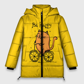 Женская зимняя куртка 3D с принтом Be Happy cat в Новосибирске, верх — 100% полиэстер; подкладка — 100% полиэстер; утеплитель — 100% полиэстер | длина ниже бедра, силуэт Оверсайз. Есть воротник-стойка, отстегивающийся капюшон и ветрозащитная планка. 

Боковые карманы с листочкой на кнопках и внутренний карман на молнии | Тематика изображения на принте: cat | домашние любимцы | животные | котики | котэ | котята | любовь | милые