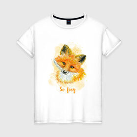 Женская футболка хлопок с принтом Лисичка в Новосибирске, 100% хлопок | прямой крой, круглый вырез горловины, длина до линии бедер, слегка спущенное плечо | fox | лес | лесной | лис | лиса | лисенок | лисичка | милый | рыжий | хищник