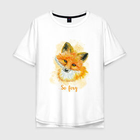 Мужская футболка хлопок Oversize с принтом Лисичка в Новосибирске, 100% хлопок | свободный крой, круглый ворот, “спинка” длиннее передней части | Тематика изображения на принте: fox | лес | лесной | лис | лиса | лисенок | лисичка | милый | рыжий | хищник