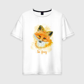 Женская футболка хлопок Oversize с принтом Лисичка в Новосибирске, 100% хлопок | свободный крой, круглый ворот, спущенный рукав, длина до линии бедер
 | fox | лес | лесной | лис | лиса | лисенок | лисичка | милый | рыжий | хищник