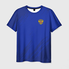 Мужская футболка 3D с принтом RUSSIA SPORT в Новосибирске, 100% полиэфир | прямой крой, круглый вырез горловины, длина до линии бедер | russia | белый | болельщик | герб | двуглавый орел | корона | красный | лошадь | модные | надписи | орел | патриот | россия | синий | спорт | спортивные | триколор | униформа | фанат | цвет