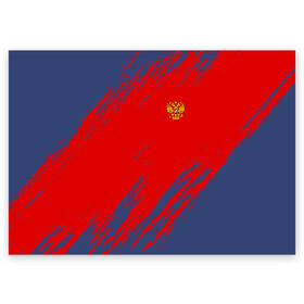 Поздравительная открытка с принтом RUSSIA SPORT в Новосибирске, 100% бумага | плотность бумаги 280 г/м2, матовая, на обратной стороне линовка и место для марки
 | russia | белый | болельщик | герб | двуглавый орел | корона | красный | лошадь | модные | надписи | орел | патриот | россия | синий | спорт | спортивные | триколор | униформа | фанат | цвет