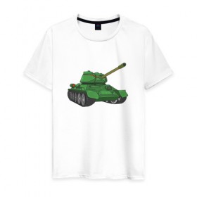 Мужская футболка хлопок с принтом Танк Т-34 в Новосибирске, 100% хлопок | прямой крой, круглый вырез горловины, длина до линии бедер, слегка спущенное плечо. | Тематика изображения на принте: 