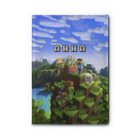 Обложка для автодокументов с принтом Анна - Minecraft в Новосибирске, натуральная кожа |  размер 19,9*13 см; внутри 4 больших “конверта” для документов и один маленький отдел — туда идеально встанут права | Тематика изображения на принте: анка | анюта | аня | майнкрафт