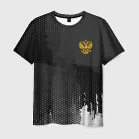 Мужская футболка 3D с принтом RUSSIA SPORT в Новосибирске, 100% полиэфир | прямой крой, круглый вырез горловины, длина до линии бедер | abstraction | grunge | russia | sport | абстракция | герб | краска | русский | символика рф | спорт | спортивный | триколор | униформа | форма | я русский