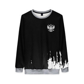 Женский свитшот 3D с принтом Russia black collection в Новосибирске, 100% полиэстер с мягким внутренним слоем | круглый вырез горловины, мягкая резинка на манжетах и поясе, свободная посадка по фигуре | abstraction | grunge | russia | sport | абстракция | герб | краска | русский | символика рф | спорт | спортивный | триколор | униформа | форма | я русский