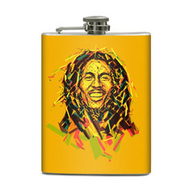 Фляга с принтом bob marley в Новосибирске, металлический корпус | емкость 0,22 л, размер 125 х 94 мм. Виниловая наклейка запечатывается полностью | Тематика изображения на принте: гитарист | марли | музыкант | неста | регги | роберт