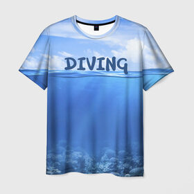 Мужская футболка 3D с принтом Дайвинг в Новосибирске, 100% полиэфир | прямой крой, круглый вырез горловины, длина до линии бедер | coral reef | diver | diving | underwater | вода | водолаз | волна | дайвер | коралловые рифы | море | ныряние | океан | подводный мир