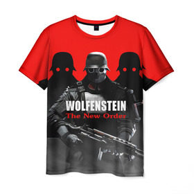 Мужская футболка 3D с принтом Wolfenstein: The New Order в Новосибирске, 100% полиэфир | прямой крой, круглый вырез горловины, длина до линии бедер | Тематика изображения на принте: game | вильгельм череп штрассе | вольфенштайн: новый порядок | игра | игрок | молот евы | оружие | уильям бласковиц | шутер