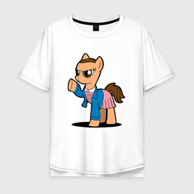 Мужская футболка хлопок Oversize с принтом My Strange Pony в Новосибирске, 100% хлопок | свободный крой, круглый ворот, “спинка” длиннее передней части | Тематика изображения на принте: my little pony | stranger things | дружба | мой маленький пони | очень странные дела
