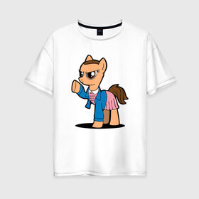 Женская футболка хлопок Oversize с принтом My Strange Pony в Новосибирске, 100% хлопок | свободный крой, круглый ворот, спущенный рукав, длина до линии бедер
 | my little pony | stranger things | дружба | мой маленький пони | очень странные дела