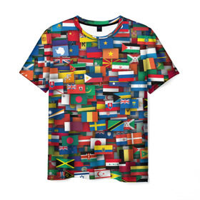 Мужская футболка 3D с принтом Флаги всех стран в Новосибирске, 100% полиэфир | прямой крой, круглый вырез горловины, длина до линии бедер | Тематика изображения на принте: интернационал | мир | паттерн | флаг