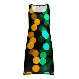 Платье-майка 3D с принтом Festive style в Новосибирске, 100% полиэстер | полуприлегающий силуэт, широкие бретели, круглый вырез горловины, удлиненный подол сзади. | blurred lights | boke | colorful lights | holiday | боке | красочные огни | ночь | огоньки | праздник | размытые огни | цветные огни