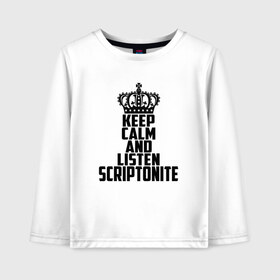 Детский лонгслив хлопок с принтом Keep calm and listen Scriptonite в Новосибирске, 100% хлопок | круглый вырез горловины, полуприлегающий силуэт, длина до линии бедер | Тематика изображения на принте: adikah | dme | gazgolder | jillzay | scriptonite | vbvvctnd | zorski bros | адиль | кулмагамбетов | оралбекович | реп | репер | рэп | рэпер | скрип | скрипи | скриптонит | трип хоп | трэп | хип хоп