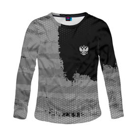 Женский лонгслив 3D с принтом Russia Sport collection Gray в Новосибирске, 100% полиэстер | длинные рукава, круглый вырез горловины, полуприлегающий силуэт | abstraction | grunge | russia | sport | абстракция | герб | краска | русский | символика рф | спорт | спортивный | триколор | униформа | форма | я русский