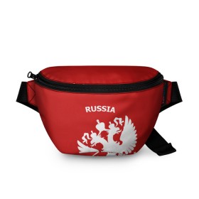Поясная сумка 3D с принтом RUSSIA Red&White в Новосибирске, 100% полиэстер | плотная ткань, ремень с регулируемой длиной, внутри несколько карманов для мелочей, основное отделение и карман с обратной стороны сумки застегиваются на молнию | 