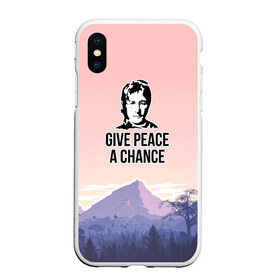 Чехол для iPhone XS Max матовый с принтом Give Peace a Chance в Новосибирске, Силикон | Область печати: задняя сторона чехла, без боковых панелей | битлз | горы | джон леннон | ленон | мир | песня | цитаты | шанс