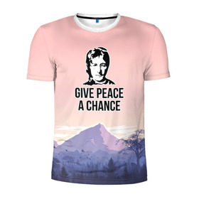 Мужская футболка 3D спортивная с принтом Give Peace a Chance в Новосибирске, 100% полиэстер с улучшенными характеристиками | приталенный силуэт, круглая горловина, широкие плечи, сужается к линии бедра | битлз | горы | джон леннон | ленон | мир | песня | цитаты | шанс