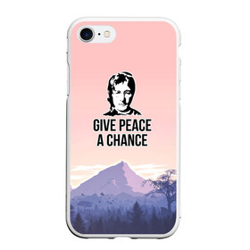 Чехол для iPhone 7/8 матовый с принтом Give Peace a Chance в Новосибирске, Силикон | Область печати: задняя сторона чехла, без боковых панелей | Тематика изображения на принте: битлз | горы | джон леннон | ленон | мир | песня | цитаты | шанс