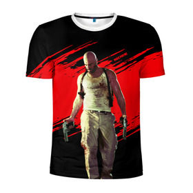 Мужская футболка 3D спортивная с принтом Max Payne в Новосибирске, 100% полиэстер с улучшенными характеристиками | приталенный силуэт, круглая горловина, широкие плечи, сужается к линии бедра | Тематика изображения на принте: game | gta | max | payne | rockstar | игра | макс | пэйн