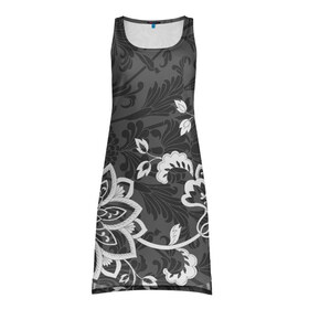 Платье-майка 3D с принтом Кружевной узор в Новосибирске, 100% полиэстер | полуприлегающий силуэт, широкие бретели, круглый вырез горловины, удлиненный подол сзади. | flowers | pattern | арт | винтаж | кружева | орнамент | текстура | узор | цветы | черно белый
