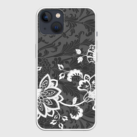 Чехол для iPhone 13 с принтом Кружевной узор в Новосибирске,  |  | flowers | pattern | арт | винтаж | кружева | орнамент | текстура | узор | цветы | черно белый