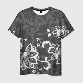 Мужская футболка 3D с принтом Кружевной узор в Новосибирске, 100% полиэфир | прямой крой, круглый вырез горловины, длина до линии бедер | flowers | pattern | арт | винтаж | кружева | орнамент | текстура | узор | цветы | черно белый