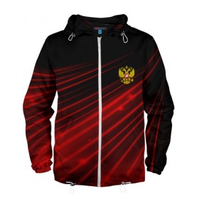 Мужская ветровка 3D с принтом Russia Sport 2018 uniform в Новосибирске, 100% полиэстер | подол и капюшон оформлены резинкой с фиксаторами, два кармана без застежек по бокам, один потайной карман на груди | abstraction | grunge | russia | sport | абстракция | герб | краска | русский | символика рф | спорт | спортивный | триколор | униформа | форма | я русский