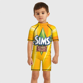 Детский купальный костюм 3D с принтом The Sims в Новосибирске, Полиэстер 85%, Спандекс 15% | застежка на молнии на спине | Тематика изображения на принте: игра | онлайн | симс | симулятор