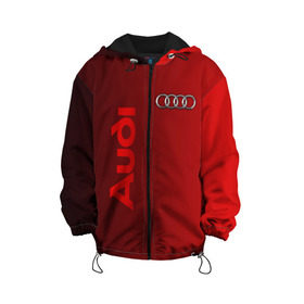 Детская куртка 3D с принтом Audi в Новосибирске, 100% полиэстер | застежка — молния, подол и капюшон оформлены резинкой с фиксаторами, по бокам — два кармана без застежек, один потайной карман на груди, плотность верхнего слоя — 90 г/м2; плотность флисового подклада — 260 г/м2 | audi | автомобиль | ауди | кольца | лого
